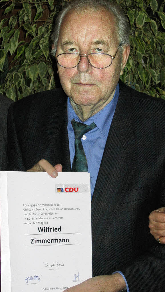 <b>Wilfried Zimmermann</b> wurde für 60 Jahre Mitgliedschaft in der Murger CDU mit ... - 6941575