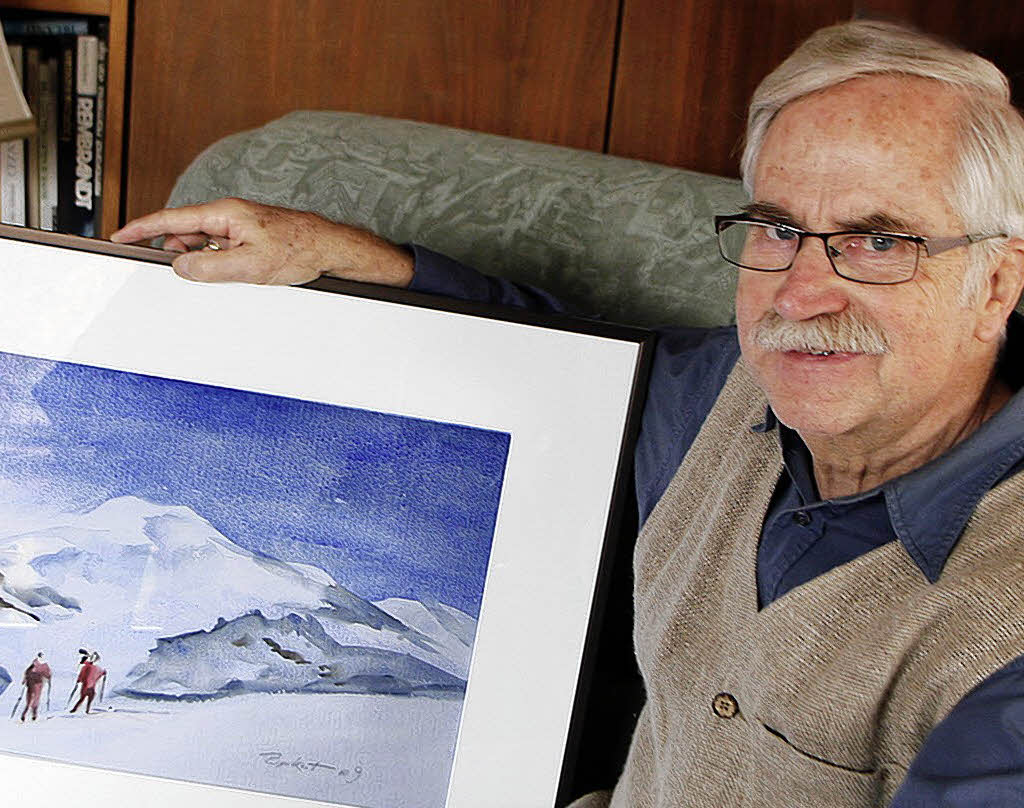 Peter Burkart und eines seiner Bilder Foto: Heidi Fössel