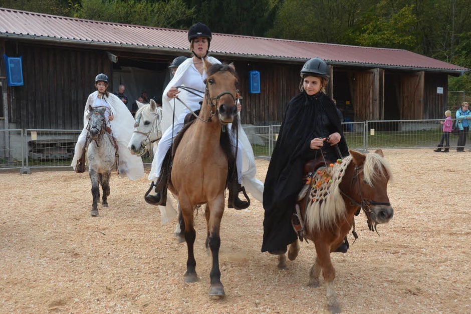 Die Pony Quadrille „Gut gegen Böse“ von sechs Reitschülerinnen der Wieser Grusilochranch war ein echter Hingucker. (Foto: Silke Hartenstein) Die Pony Quadrille „Gut gegen Böse“ von sechs Reitschülerinnen der Wieser Grusilochranch war ein echter Hingucker. (Foto: Silke Hartenstein)