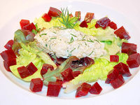 Weihnachtsmenü Vorspeise: Fischrillette und Baguette Weihnachtsmenü Vorspeise: Fischrillette und Baguette