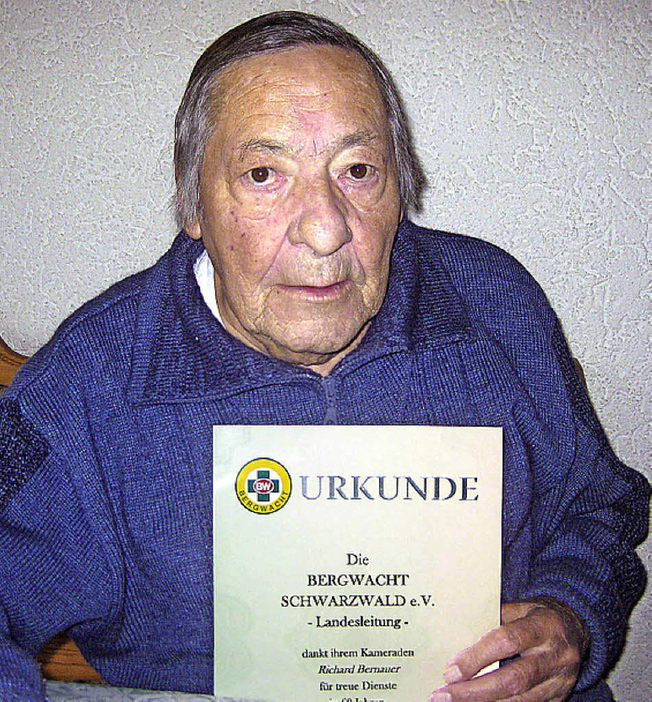 Richard Bernauer, seit 60 Jahren bei der Bergwacht Todtnau Foto: ZVG - 85368762