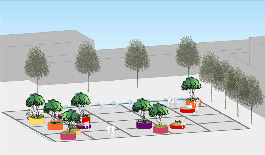 Stadt will Bahnhofsplatz mit bunten Baumkübeln und Sitzinseln beleben - Badische Zeitung