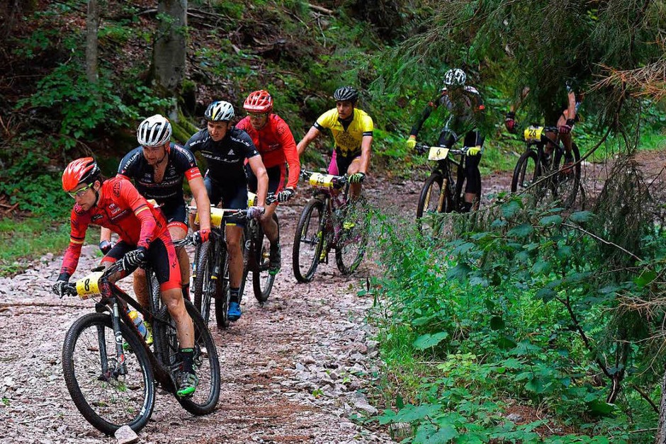 Wie aufgeschnürt auf einer Perlenkette gehen die Biker in die letzte Kurve zum „Gipfeltrail“ – ein kräftezehrender Kilometer Steigung mit mehr als 13 Prozent. (Foto: Wolfgang Scheu) Wie aufgeschnürt auf einer Perlenkette gehen die Biker in die letzte Kurve zum „Gipfeltrail“ – ein kräftezehrender Kilometer Steigung mit mehr als 13 Prozent. (Foto: Wolfgang Scheu)