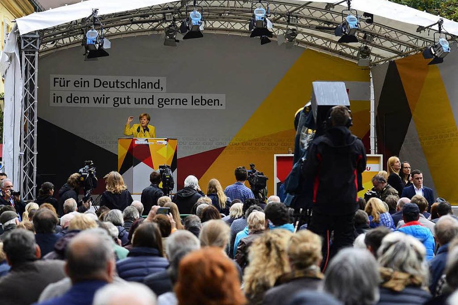 Bundeskanzlerin Angela Merkel war zum Wahlkampfauftritt nach Freiburg gekommen. (Foto: Ingo Schneider) Bundeskanzlerin Angela Merkel war zum Wahlkampfauftritt nach Freiburg gekommen. (Foto: Ingo Schneider)