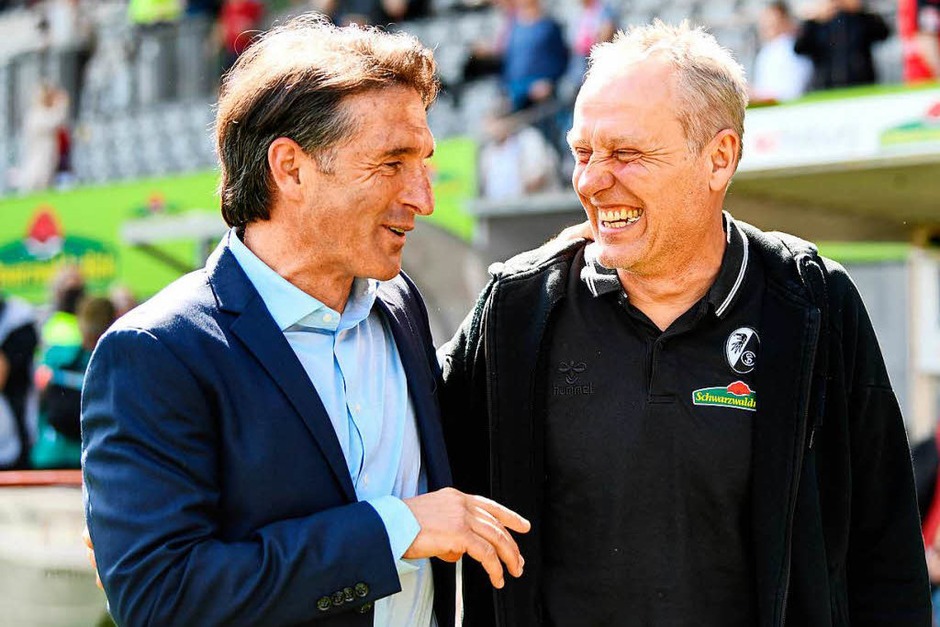 Vor dem Duell: Bruno Labaddia (r.) und Christian Streich verstehen sich gut. (Foto: dpa) Vor dem Duell: Bruno Labaddia (r.) und Christian Streich verstehen sich gut. (Foto: dpa)
