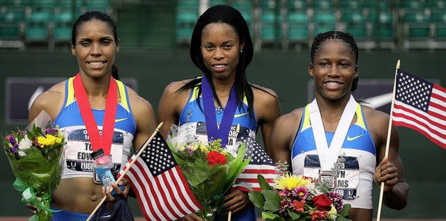 Ziemlich amerikanisch: Torri Edwards, ... Peking im 100-Meter-Lauf der Frauen.   | Foto: afp