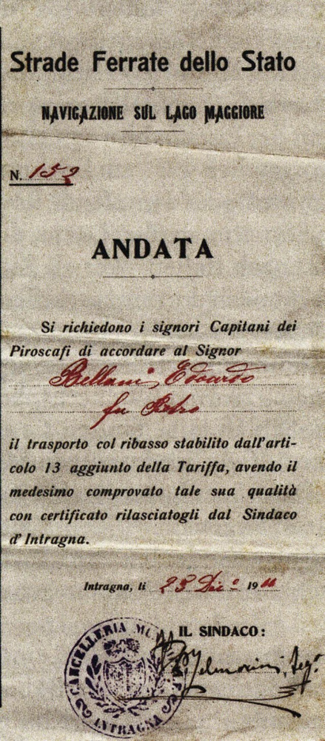 Reise ohne  Wiederkehr: Ticket eines K... zur Fahrt auf dem Lago Maggiore 1911. 