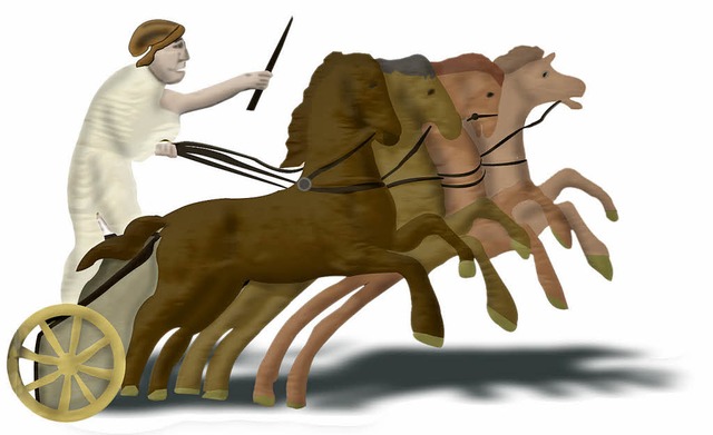 So eine Quadriga, also ein  Wagen mit ...rden,  ist  nicht soeinfach zu fahren.  | Foto: Illustration: Dresemann