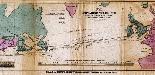 Die Karte zeigt die Route des transatlantischen Kabels 
