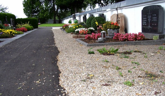 Der neu geteerte Weg auf dem  Friedhof bietet den Bachheimern Grund zur Kritik.   | Foto: Karla Scherer