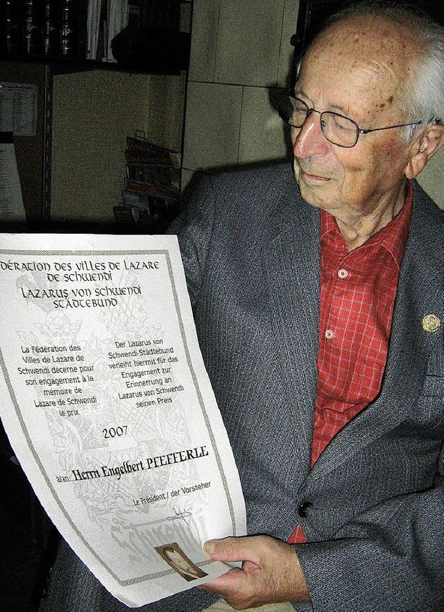 Engelbert Pfefferle bekam den Schwendi-Preis verliehen.   | Foto: Anne Freyer