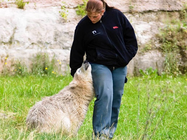 Stefanie Krger schmust mit Flocke.  | Foto:  2008 Stadt Nuernberg