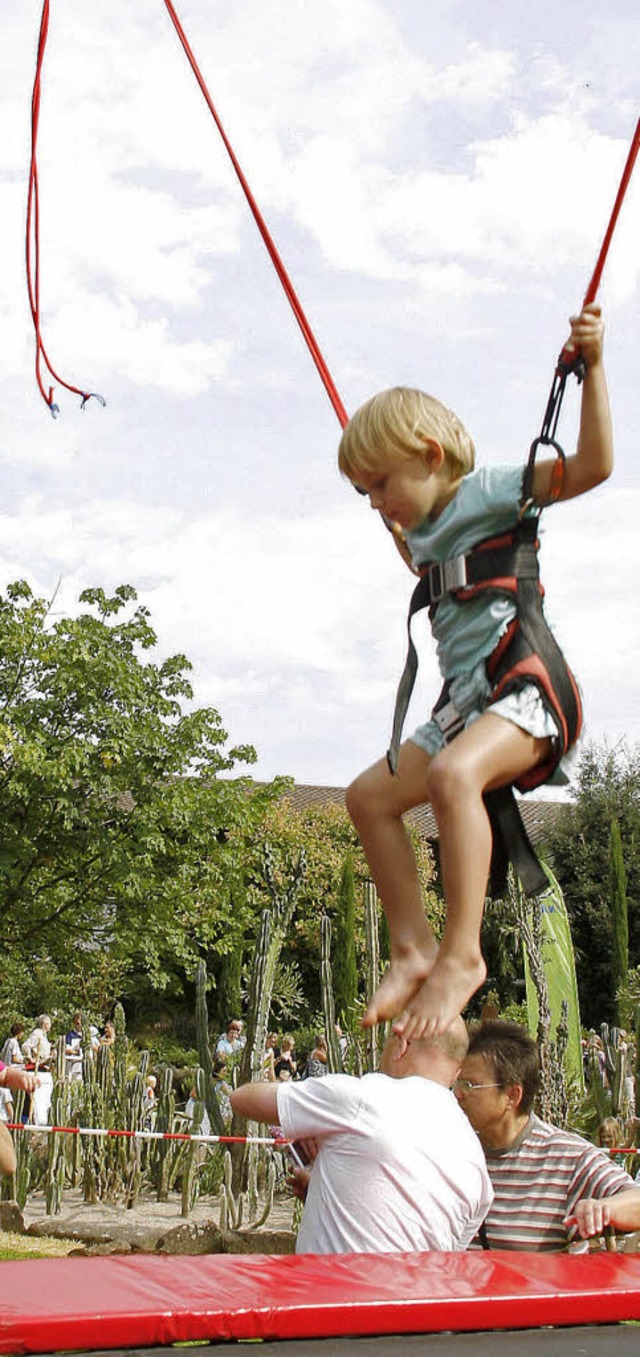 Hoppela, hoch geht&#8217;s im Sitz und sicher angegurtet beim Bungee-Trampolin.   | Foto: fssel