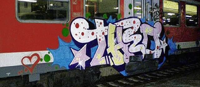 Bunte Sachbeschdigung: Graffiti auf einem Zugwagen  | Foto: polizei