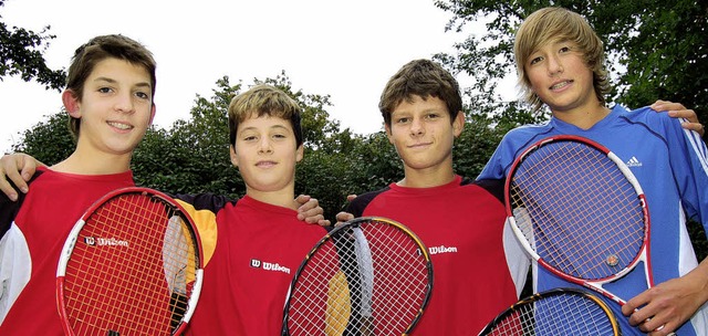 Schlagfertiges Quartett: Die Tennis-Ju... badische Meisterschaft in der AK 14.   | Foto: heinz vollmar