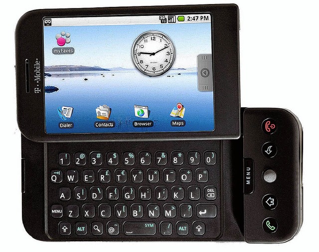 Das erste Handy mit Android-Betriebssystem: T-Mobile G1  | Foto: dpa