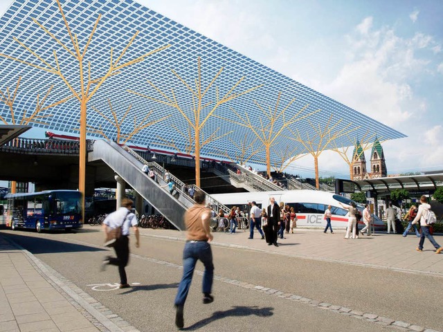So knnte das Dach aus Solarmodulen ber der Stadtbahnbrcke aussehen.   | Foto: Visualisierung: Markus Dold