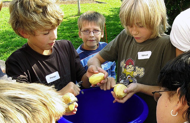 Jungs knnen auch Kartoffeln schlen.   | Foto: bz