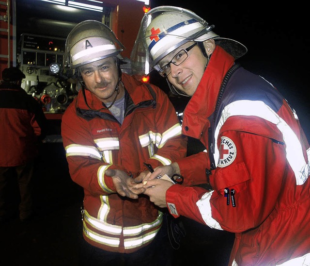 Neben smtlichen Feuerwehren aus  Albb... Andreas Hofmann (von links) vom DRK.   | Foto: Dehmel