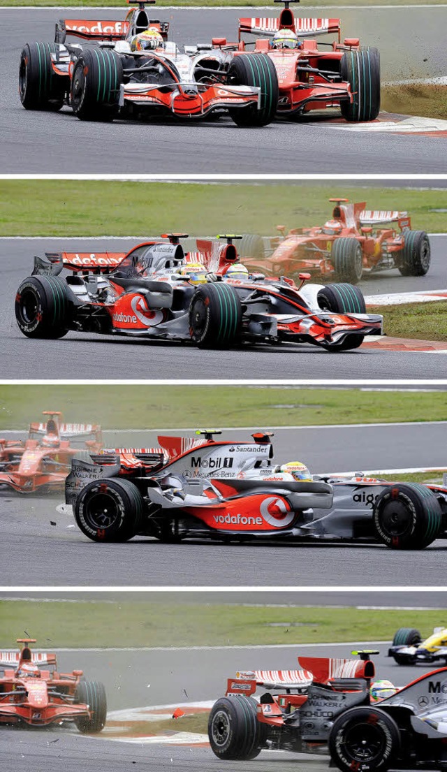 Mit harten Bandagen: Lewis Hamilton (o...kommen sich auf der Strecke ganz nah.   | Foto: afp