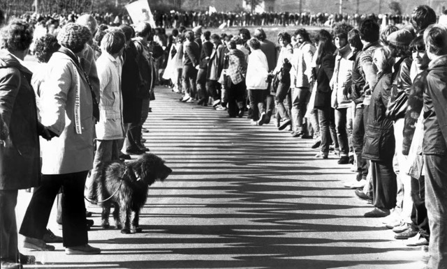 Protest mit Schattenscherenschnitt: Die Menschenkette auf der Schwbischen Alb  | Foto: thomas Fricker