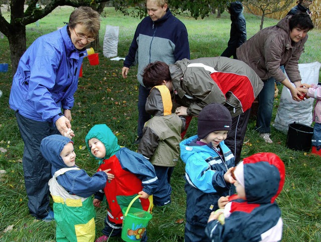 Kinder und Erwachsene beim gemeinsamen Apfelsammeln   | Foto: Jule Kiss