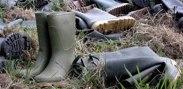 Zubehr fr Bachpaten im Einsatz: Gummistiefel.   | Foto: Silvia Faller