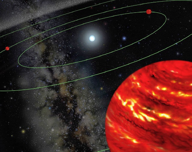 Diese knstlerische Darstellung zeigt ... jungen Riesenplaneten umkreist wird.   | Foto: dpa
