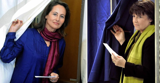 Unvershnlicher denn je: Sgolne Roya... und Martine Aubry bei der Stimmabgabe  | Foto: AFP