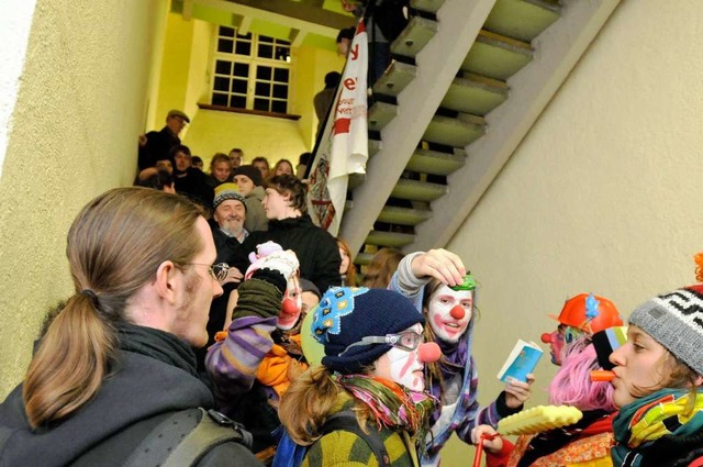 Der Sozialistische Studentenbund verhi...rtrag ber Berufschancen bei der Nato.  | Foto: Ingo Schneider
