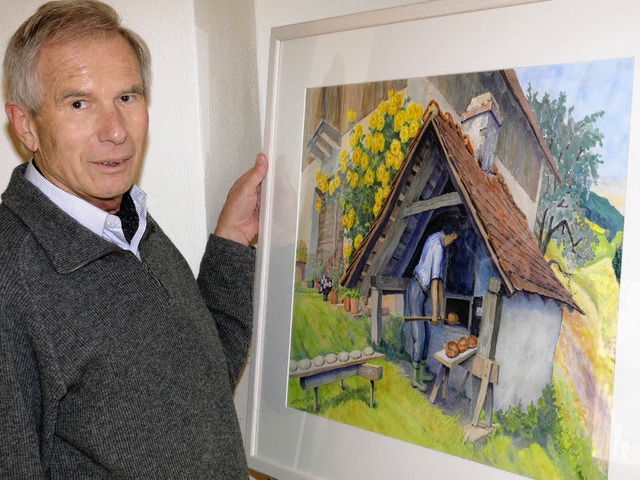 Der Maler und eines seiner Heimatwerke: Lothar Zierer  | Foto: F. leonhardt