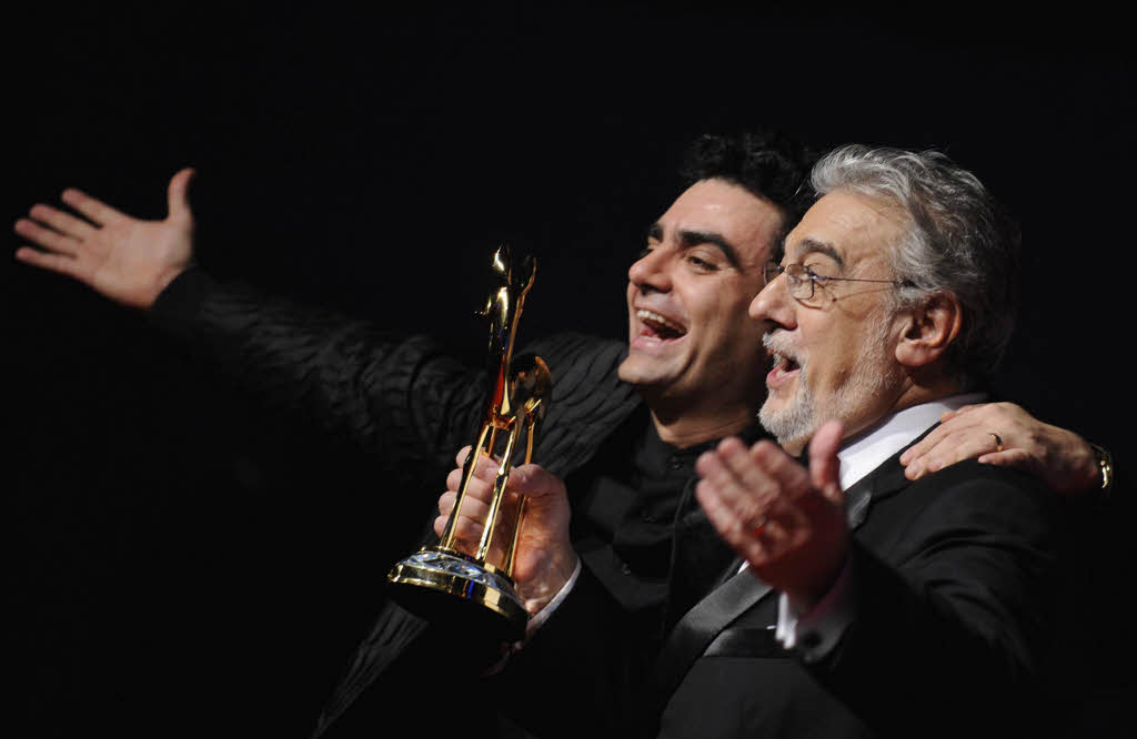 Der Snger Placido Domingo (rechts) und sein Laudator, Rolando Villazon.