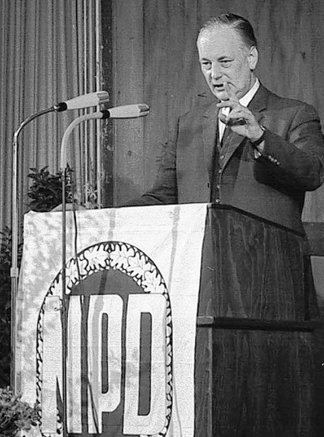 Adolf von Thadden, Bundesvorsitzender der NPD,  in der Lahrer Stadthalle  | Foto: Stadtarchiv