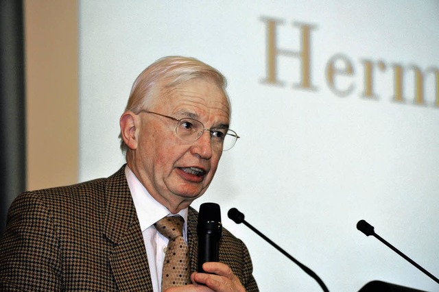 Jean-Marie Lehn in der Aula der Freiburger Universitt.  | Foto: Thomas Kunz