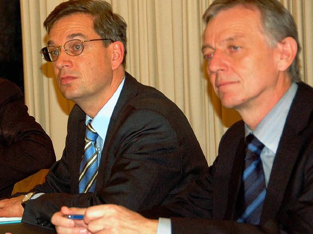 Landrat Hurth und Kreiskmmerer Schweizer bei der Einbringung des Haushalts 2009  | Foto: hans-jrgen trul