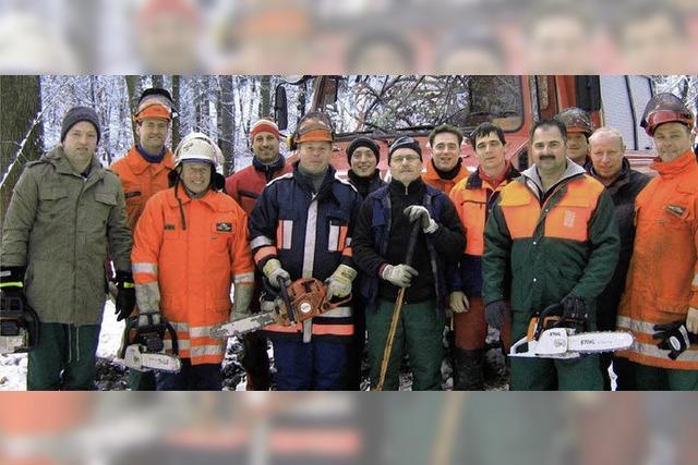 Feuerwehrleute lernen die Motorsge kennen