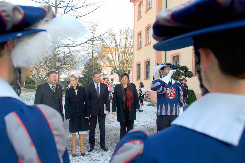 Die Schwarzenberger Herolde begren den Ministerprsidenten und Oberbrgermeister.