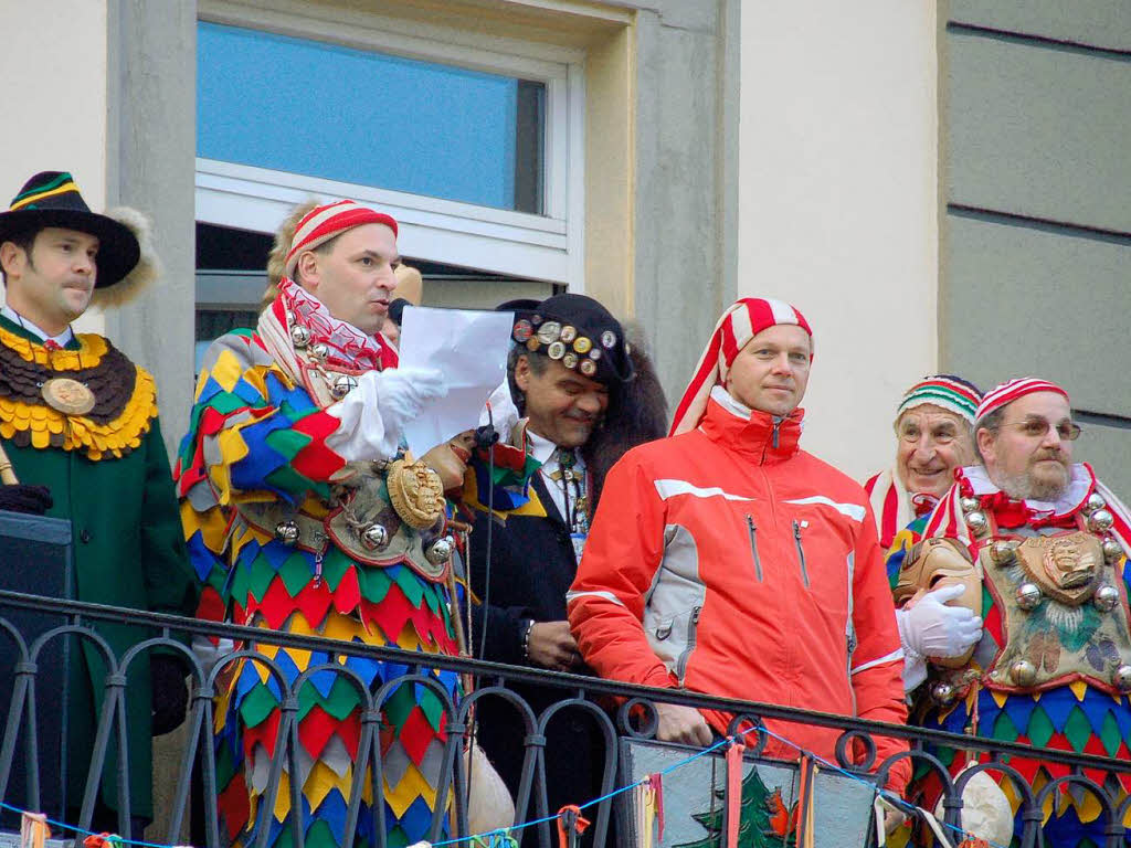 Sascha Phlippen, Narrenvater Marco I., Brgermeister Armin Hinterseh , Ehrennarrenvater Erich Hartfelder und Ggsvogt Max Schwald.