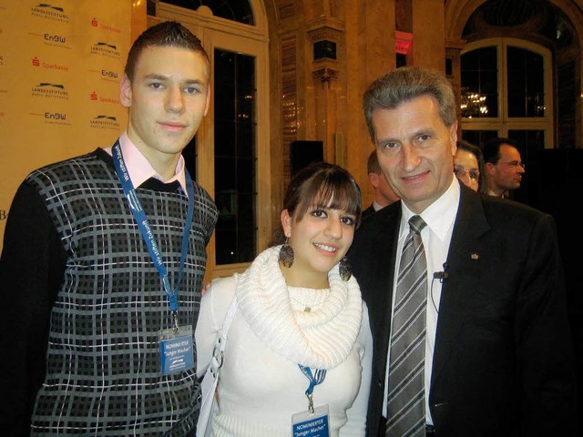 Mara Sebastiano (Mitte)  und Gerrit Da...inisterprsident Gnther H. Oettinger   | Foto: Privat