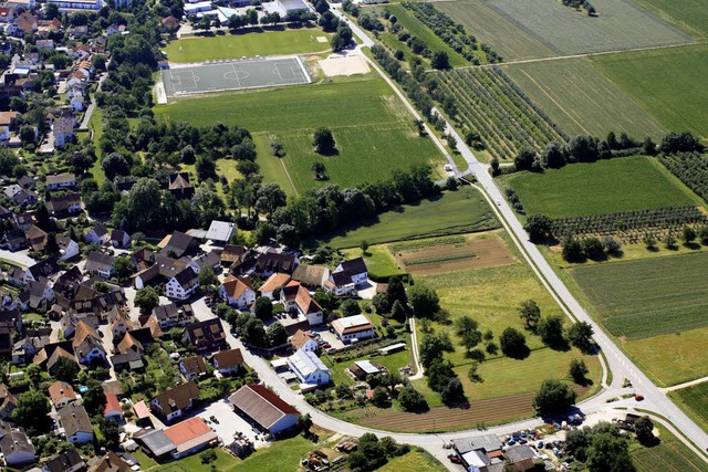 Das Grn zwischen  Landstrae und Ort ...mchte deshalb dort Flchen erwerben.   | Foto: Meyer