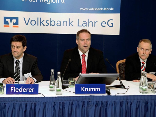 Axel Fiederer, Volksbank-Chef Reinhard...links)  bei der Bilanzpressekonferenz.  | Foto: Christoph Breithaupt
