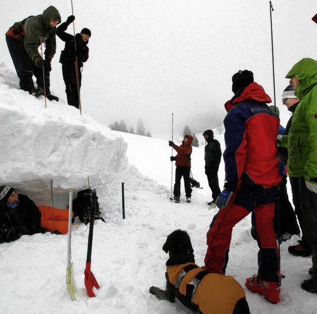 Die Bergwacht Schwarzwald sucht mit de... ein Lawinensuchhund kam zum Einsatz.   | Foto: BZ