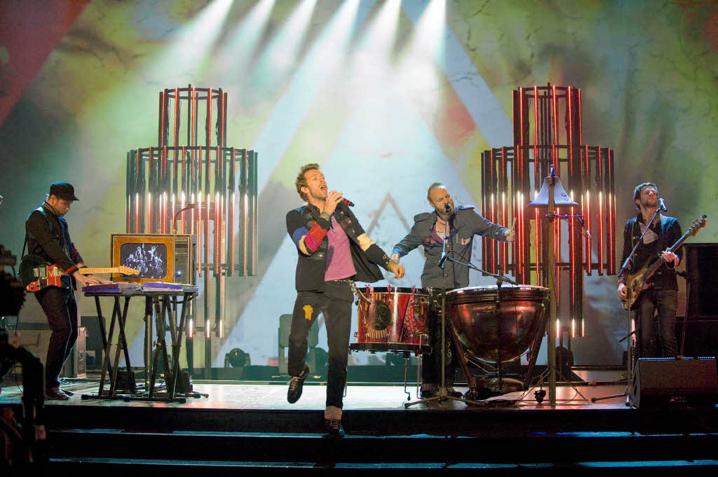 Der Snger Chris Martin (Mitte) und seine Band Coldplay.