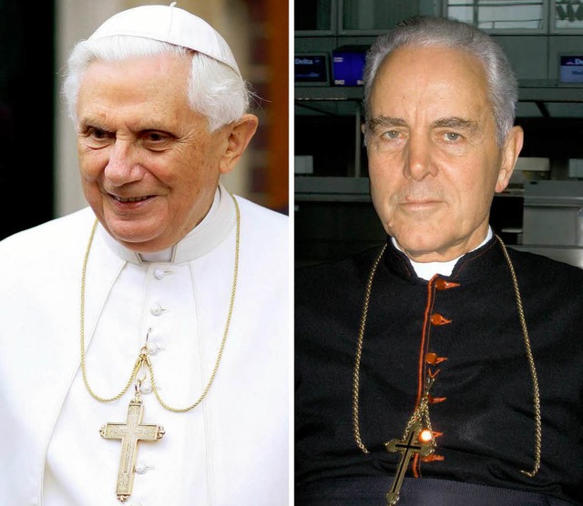 Papst Benedikt XVI. (links) und der br...sozialistischen Gaskammern bestreitet.  | Foto: dpa