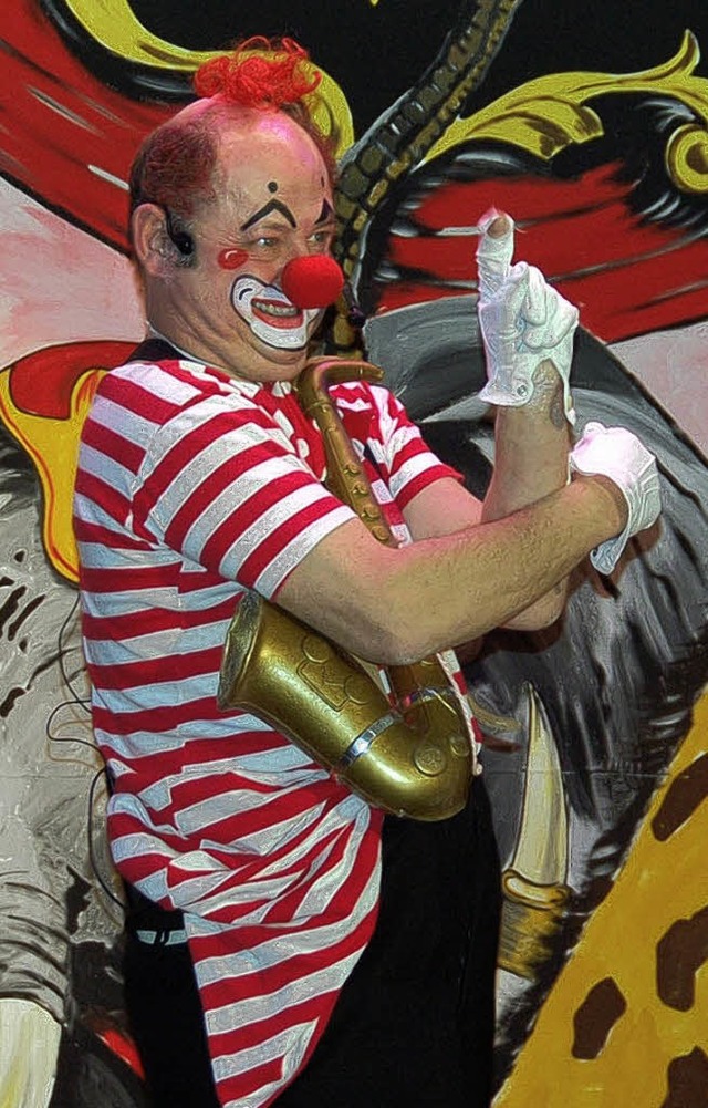 Naturkomisch: Michael Elble als Clown ...r  mit &#8222;die Messerblocke&#8220;   | Foto: Ralf burgmaier