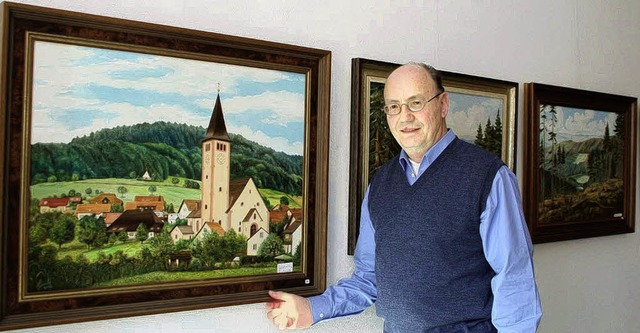 Hans Busch stellt seine Landschaftsbil...Seniorenheim in Ettenheimmnster aus.   | Foto: Ulrike Hiller