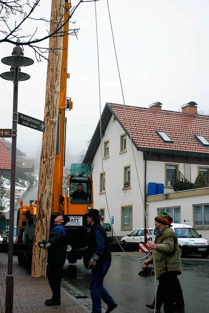 Zahlreiche Narren kamen auf den Rickenbacher Dorfplatz, um beim Stellen des Narrenbaums zuzuschauen.