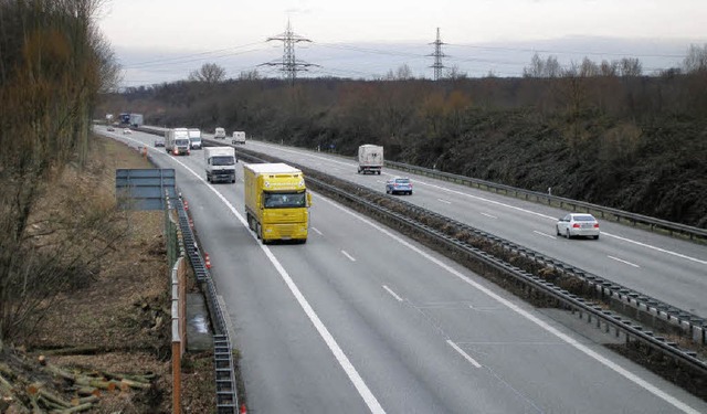 Wo jetzt (rechts) der Lrmschutzwall l...der beiden Strommasten entfiele dann.   | Foto: schmidt