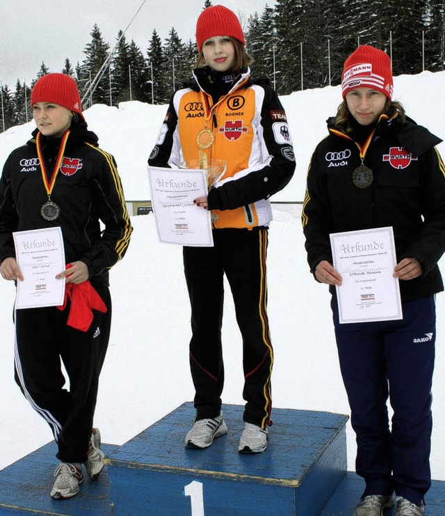 Die JWM-Sechste Ramona Straub vom SC L...n Hinterzarten zweimal auf das Podest.  | Foto: Dieter Maurer