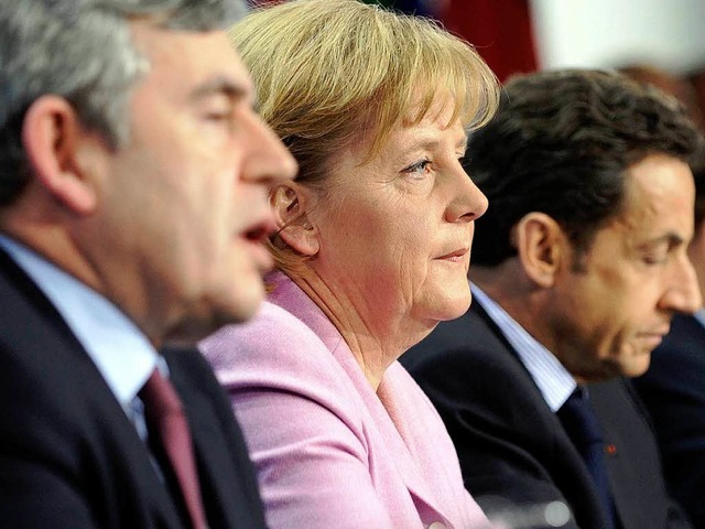 Gemeinsamer Kurs in der Krise? Brown, Merkel, Sarkozy.  | Foto: ddp
